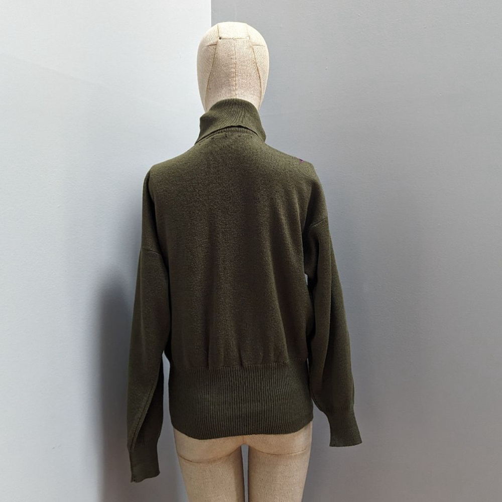 Meister Vintage Olive Green Star Turtleneck Sweater - Picture 3 of 9